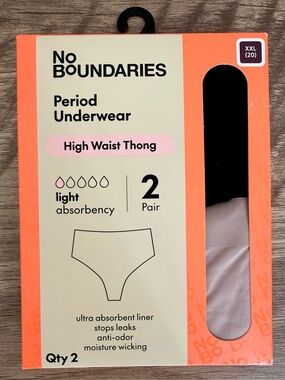 No Boundaries High-Rise Thong Period Underwear, 2-Pack Pink/Black